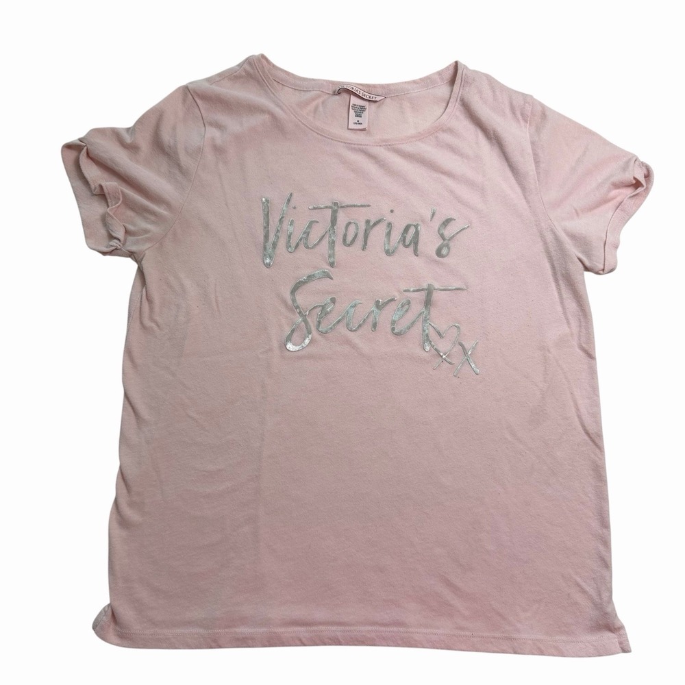 Victoria's Secret Soft Pink Tee Y2K Size Medium Logo Spellout Tee